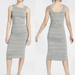 ✰ athleta gray striped sleeveless scoop back ruched fitted midi athletic dress ✰